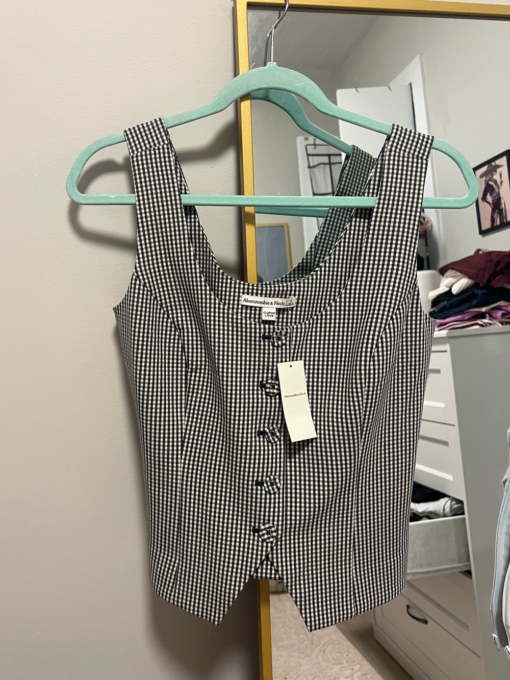 NWT Abercrombie & Fitch Black & White Gingham Button-Front Vest